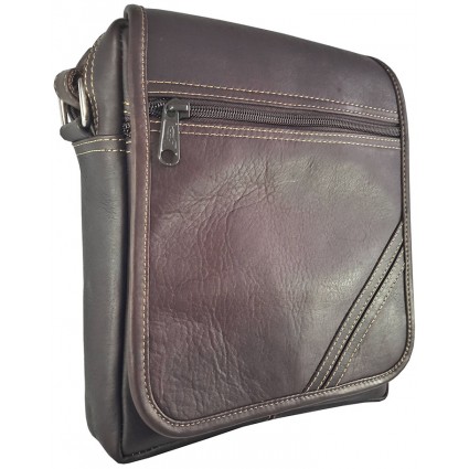 Bolso Carriel 100% Cuero Legitimo Manos Libres Unisex Cafe 24 x 22 x 6 cm Ref F18