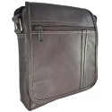 Bolso Carriel 100% Cuero Legitimo Manos Libres Unisex Cafe Doble Linea 24x22x6 cm Ref F18