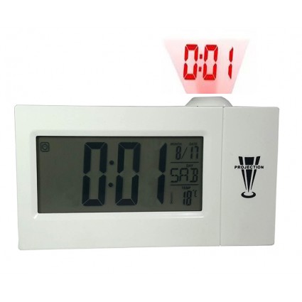 Reloj Despertador Digital Proyeccion de Hora Holográfico Control de Voz Blanco Negro